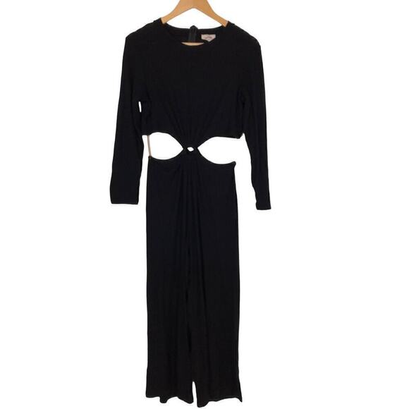 LNA Banx Jumpsuit Long Sleeve Side Cutout Straight Leg Rib Knit Black Large - Picture 6 of 12